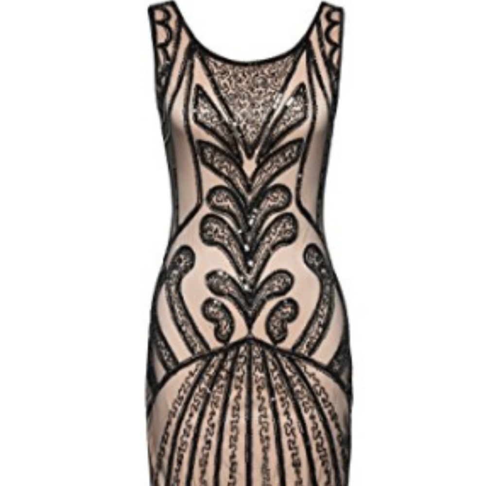 Flapper! Beaded! Lace! Fringe! Black & nude dress!